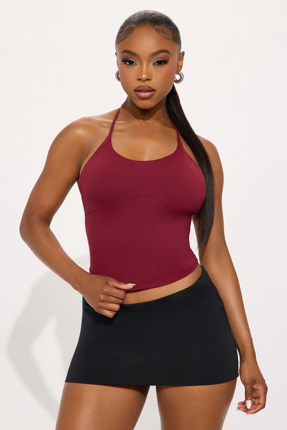 Second Skin Double Lined Cut Out Halter Top - Wine
