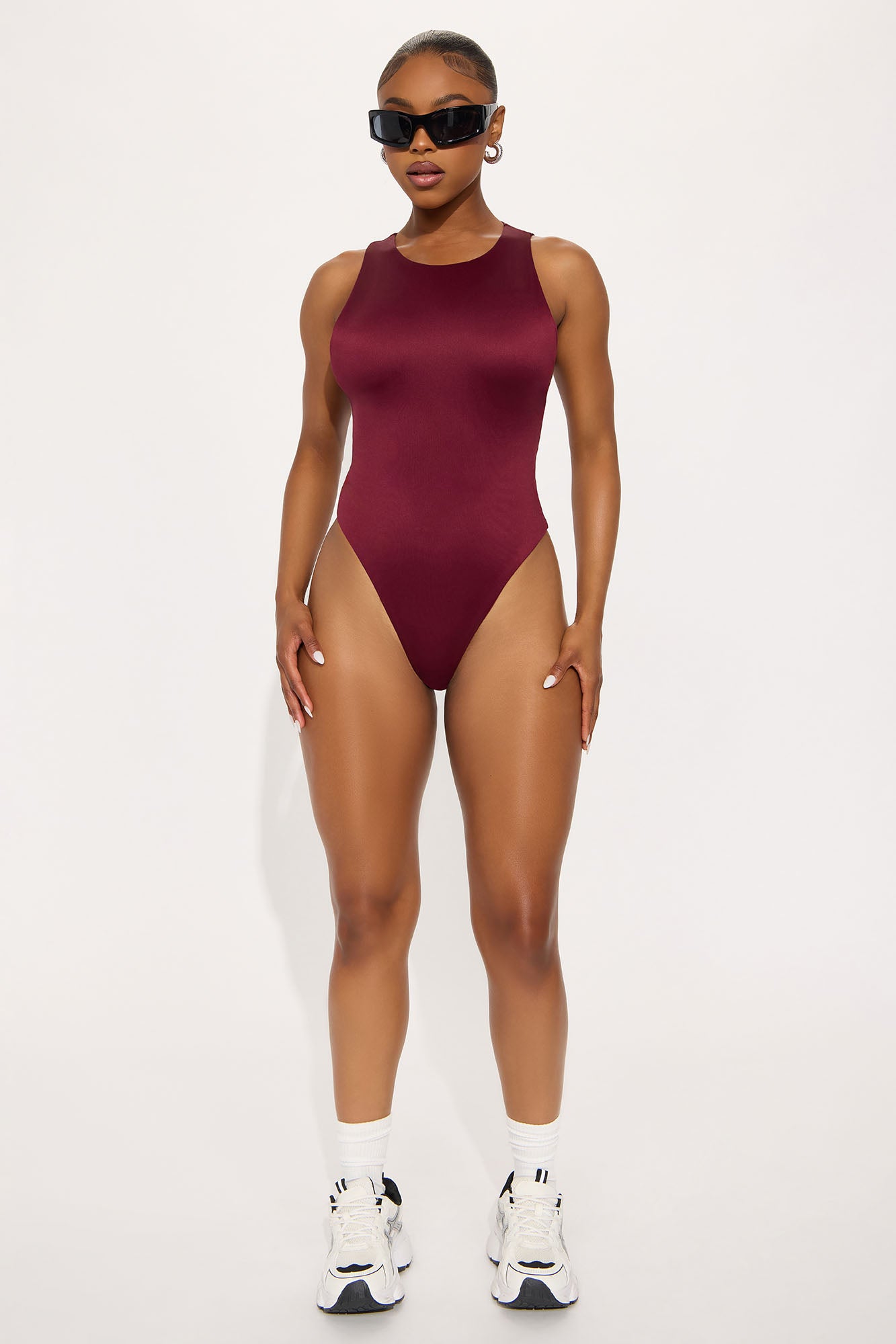 Contour Double Lined Scoop Neck Bodysuit - Wine