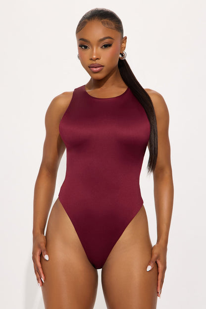 Contour Double Lined Scoop Neck Bodysuit - Wine