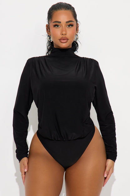 Isabella Shoulder Pads Cowl Back Bodysuit - Black