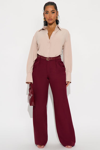 Claudia Belted Straight Leg Trouser Pant 33″ - Wine