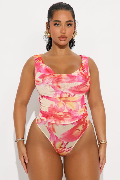 Leilani Floral Mesh Bodysuit - Pink/combo