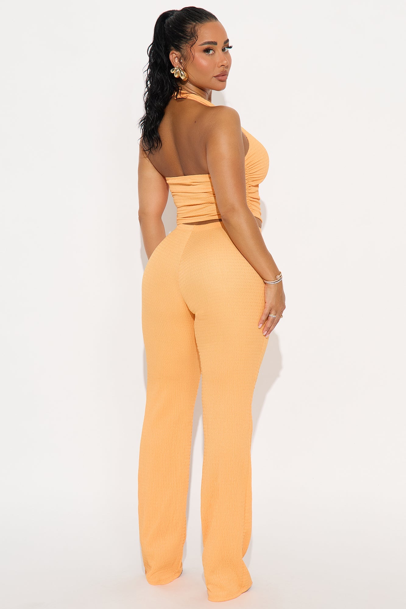 Alice Halter Textured Pant Set - Orange