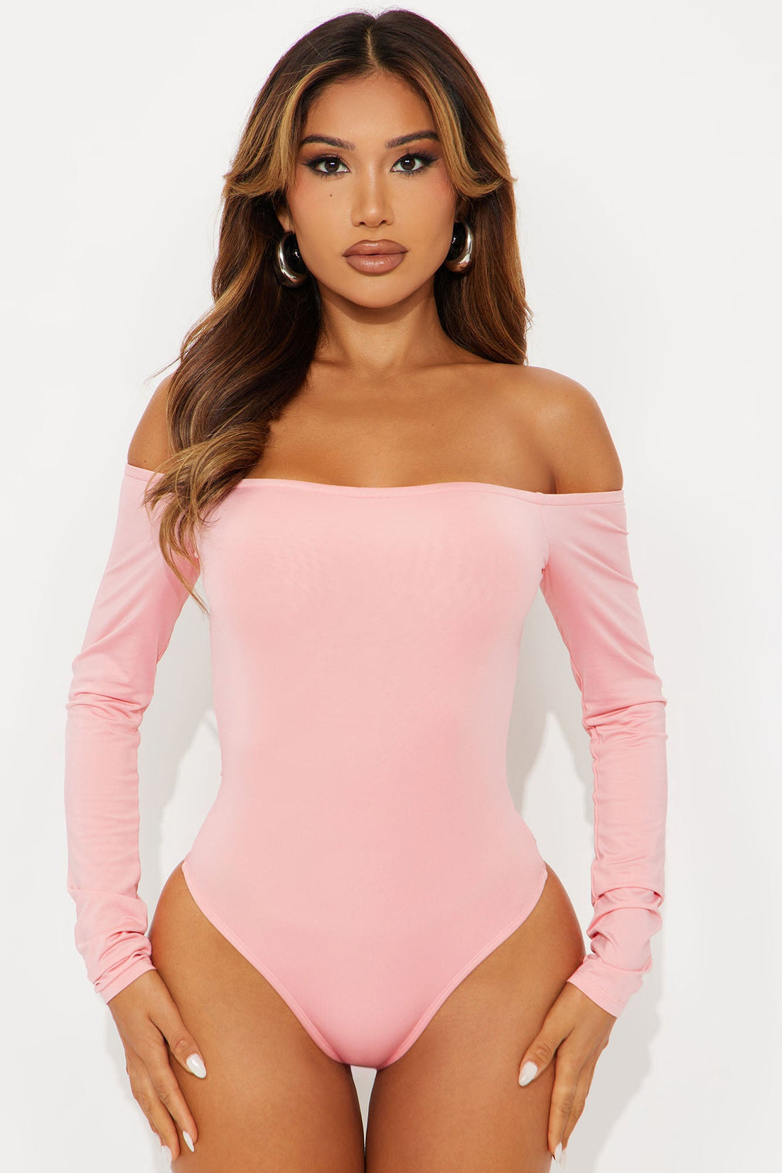 No Convincing Off Shoulder Cut Out Bodysuit - Pink
