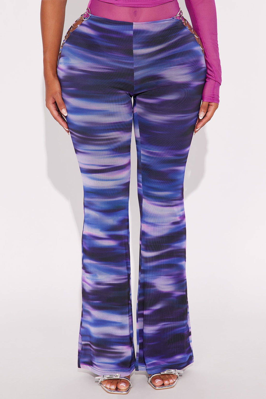 Have It My Way Mesh Flare Pants - Purple/combo