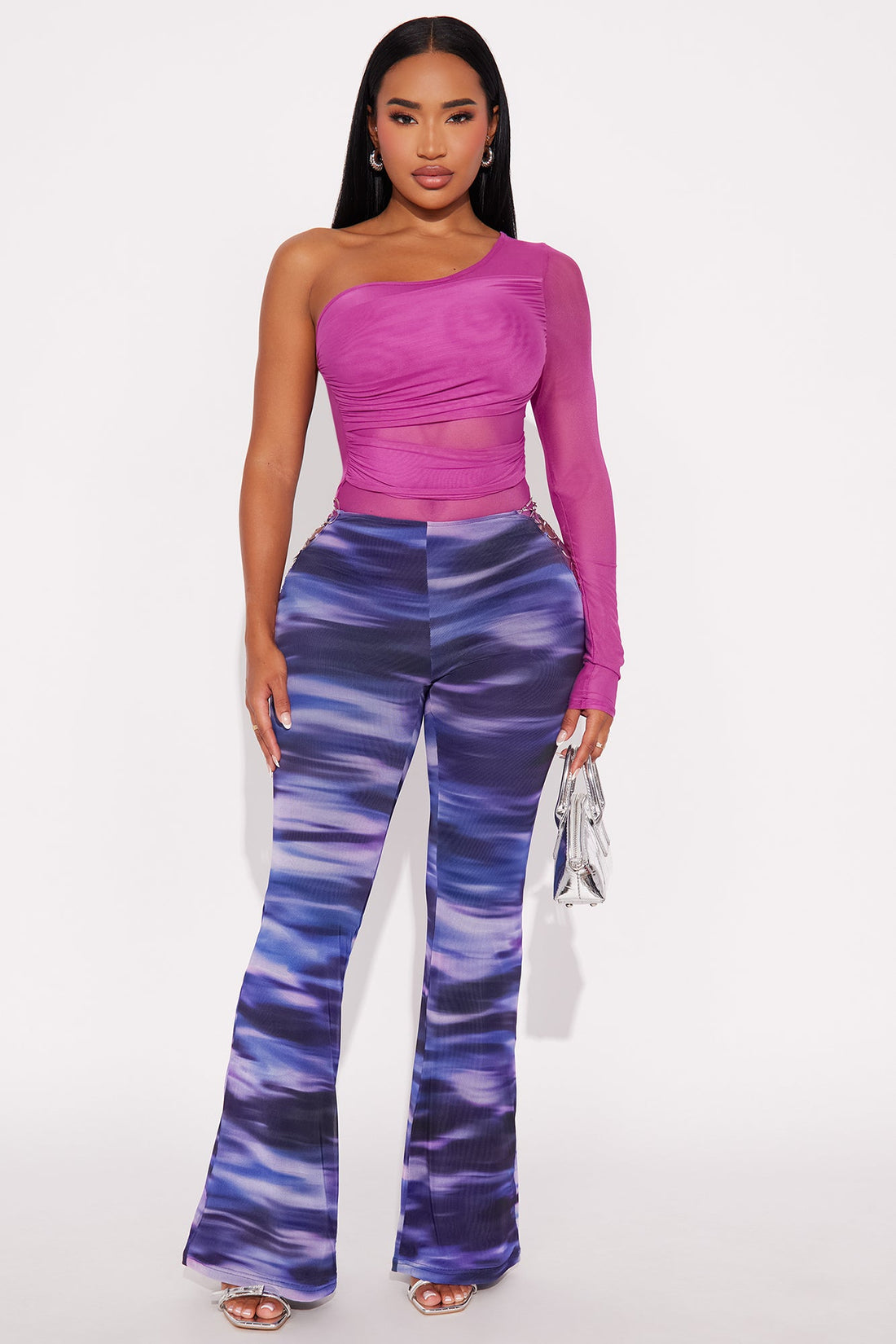 Naiara One Shoulder Mesh Bodysuit - Plum