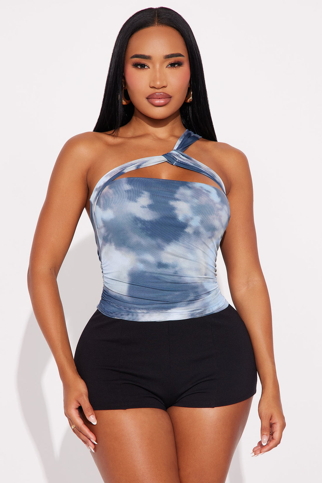 High Tide One Shoulder Mesh Top - Blue/combo