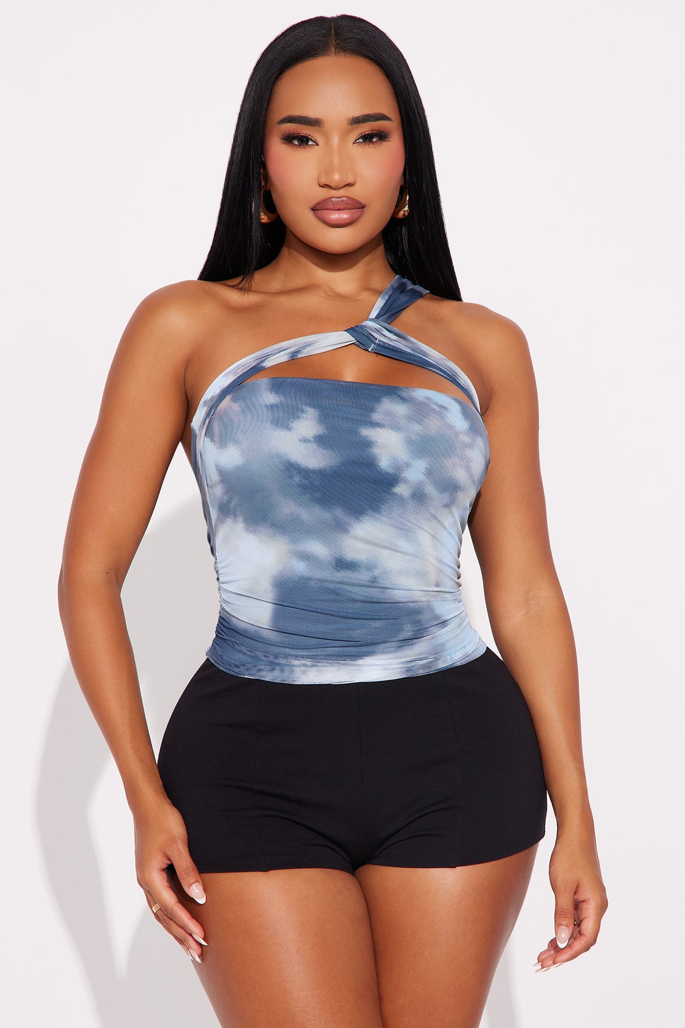 High Tide One Shoulder Mesh Top - Blue/combo