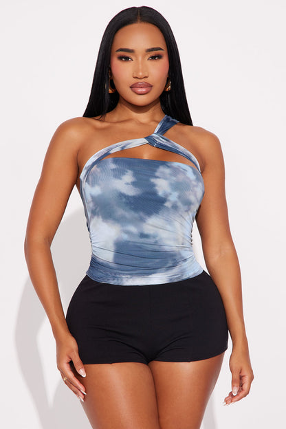 High Tide One Shoulder Mesh Top - Blue/combo