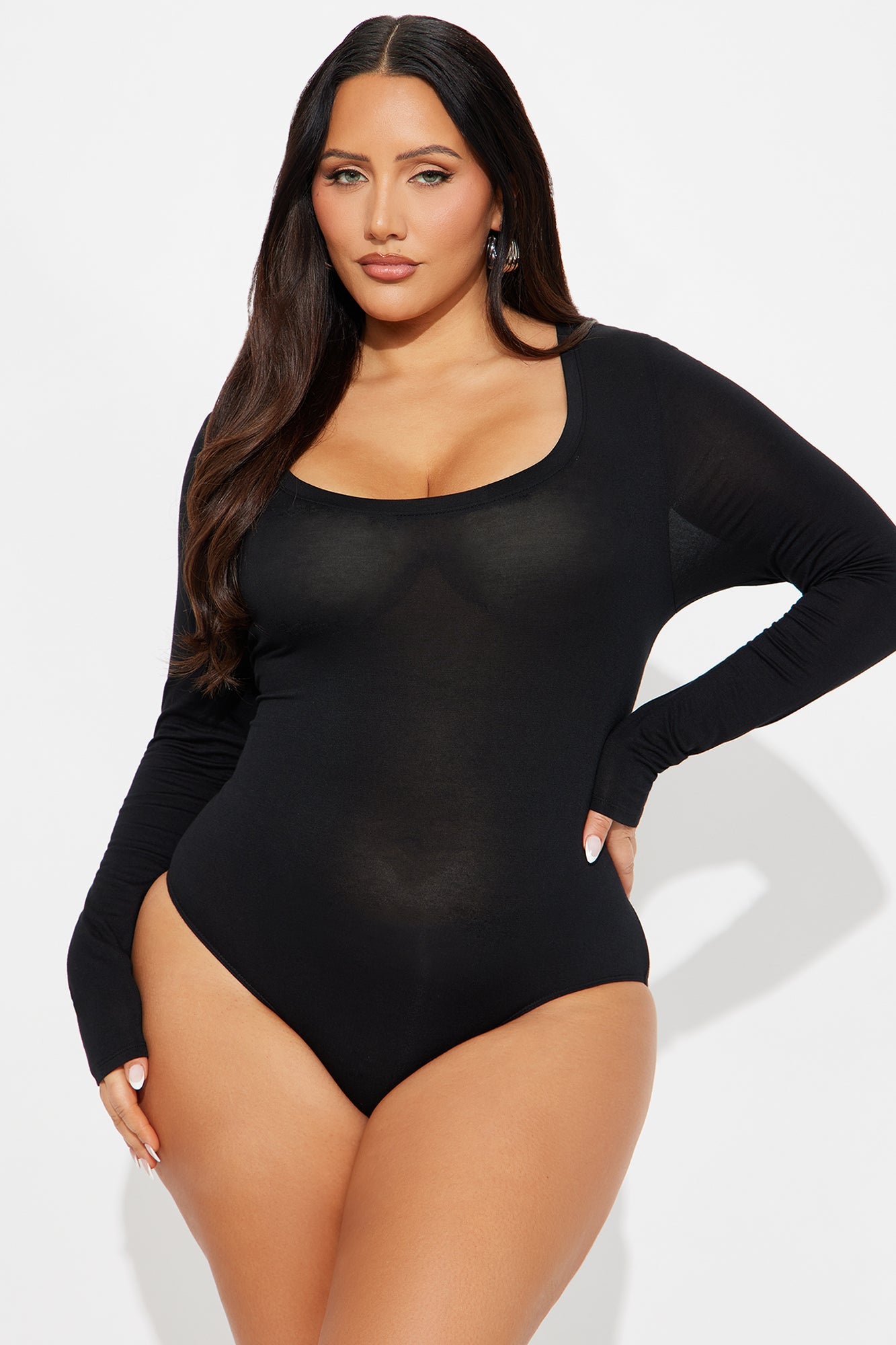 Marlene Scoop Neck Long Sleeve Bodysuit - Black