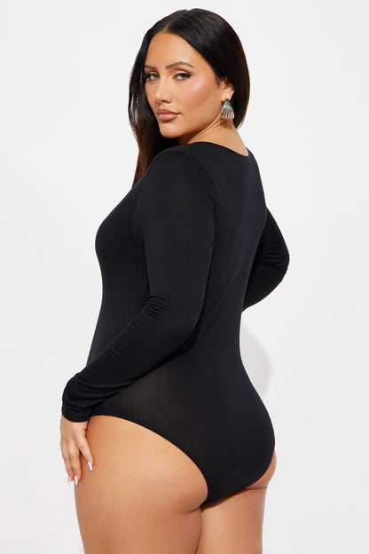 Marlene Scoop Neck Long Sleeve Bodysuit - Black