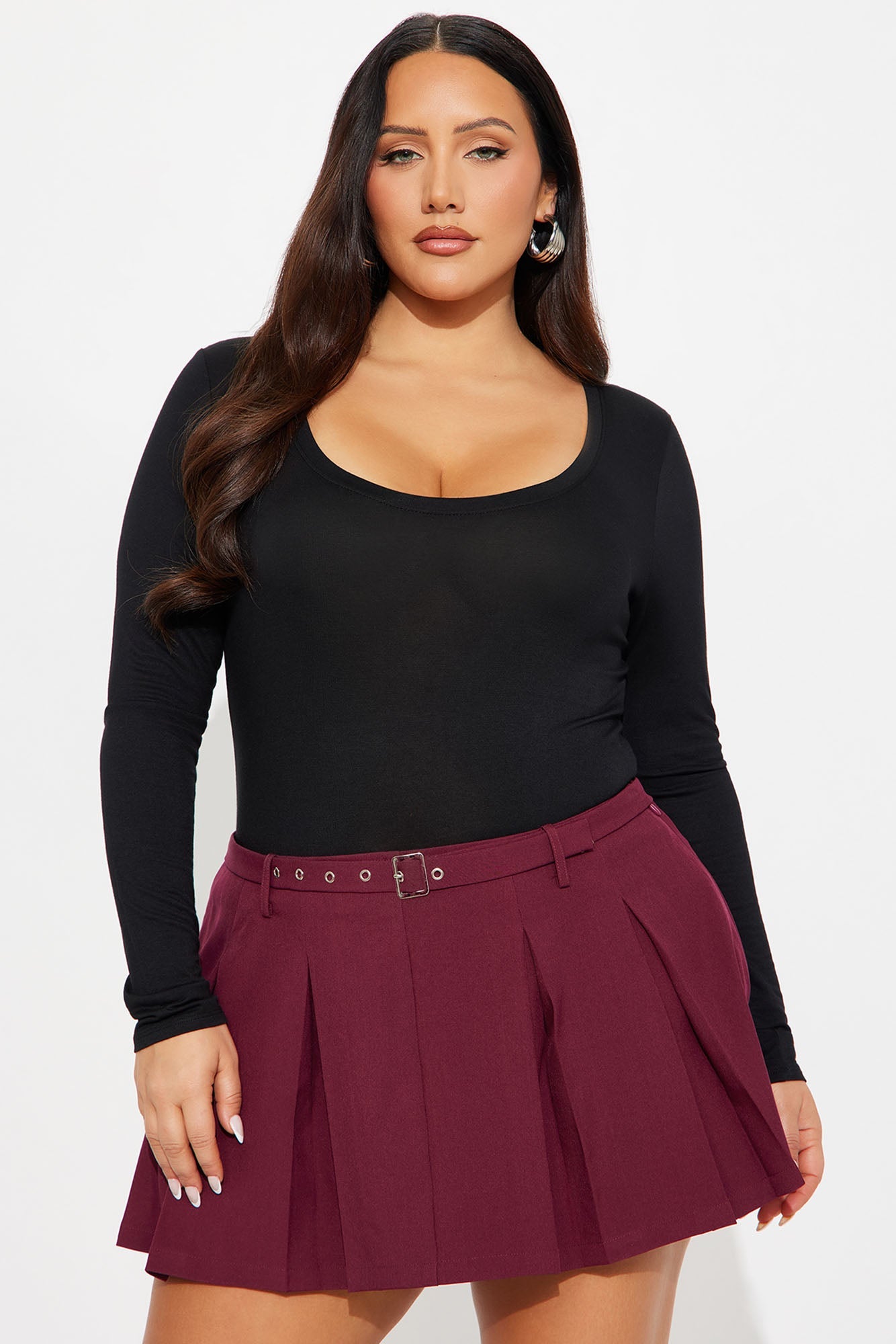 Marlene Scoop Neck Long Sleeve Bodysuit - Black