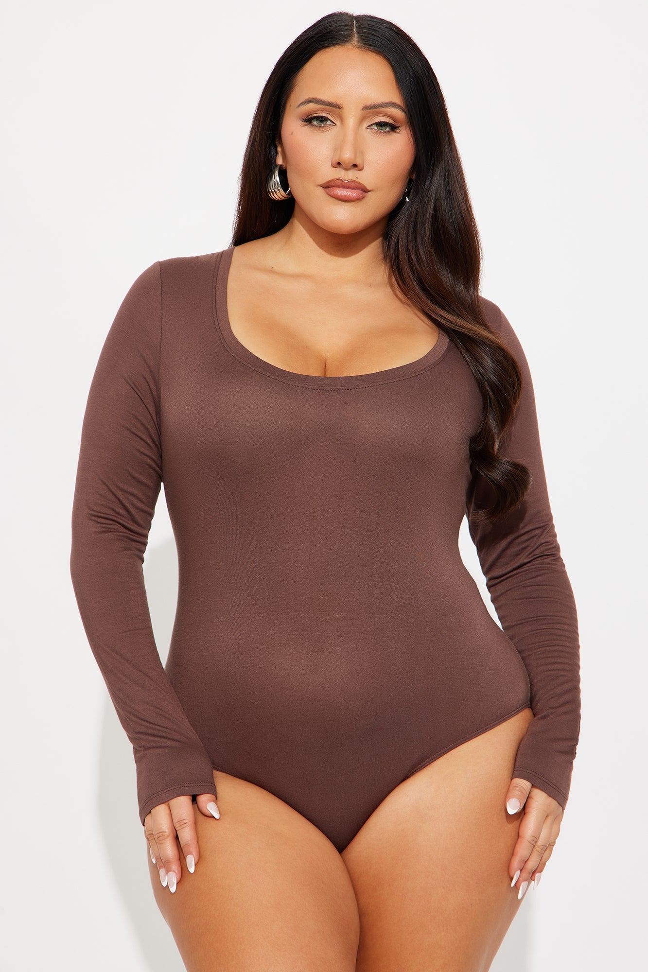 Marlene Scoop Neck Long Sleeve Bodysuit - Chocolate