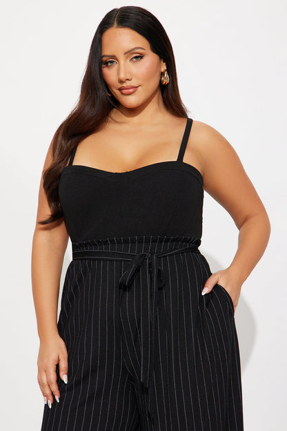 The Extra Mile Pinstripe Jumpsuit - Black/combo