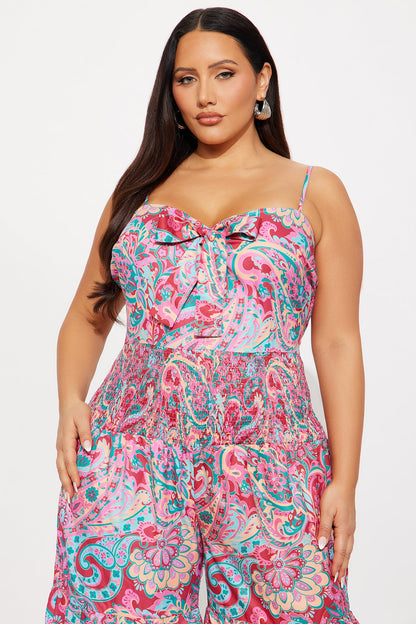 On The Way Wide Leg Jumpsuit - Raspberry/Combo