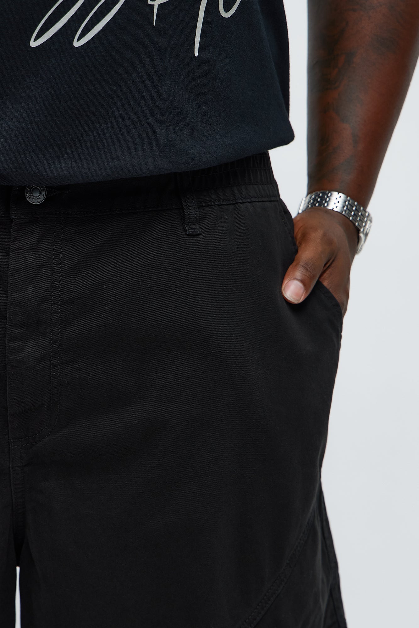 Baggy Hidden Lines Cargo Shorts - Black