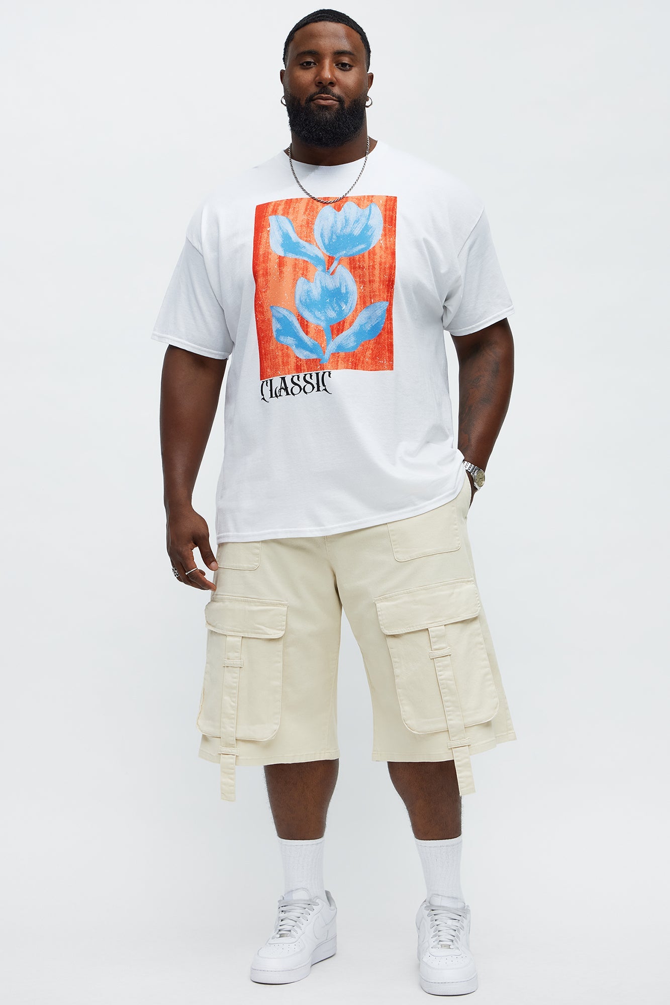Baggy Oversized Pocket Cargo Shorts - Cream