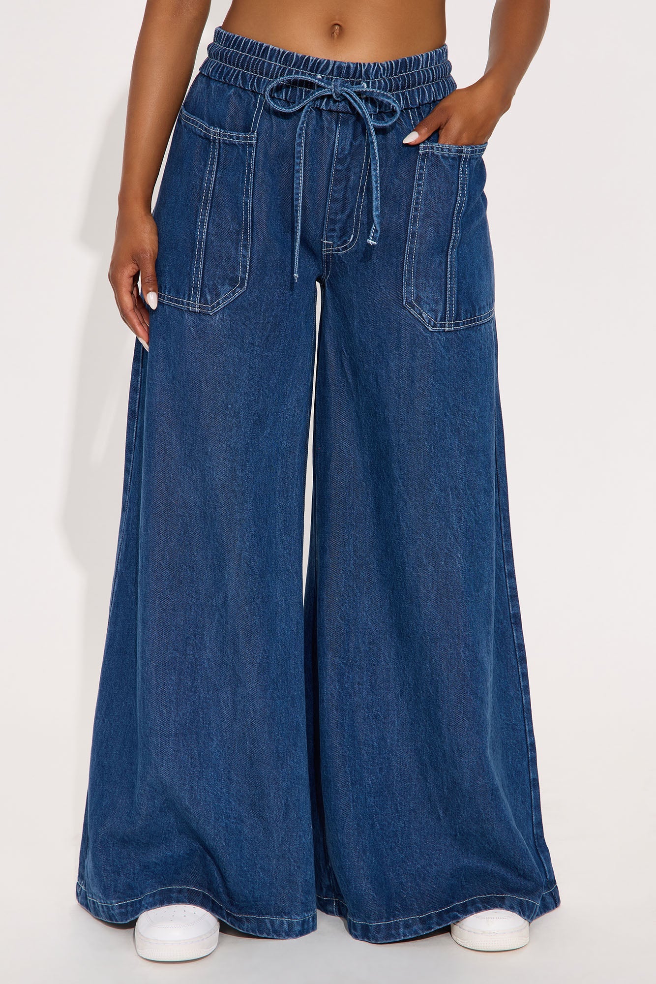 Madison Drapey Wide Leg Jeans - Dark Wash