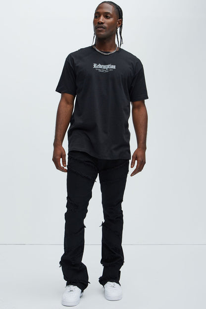 All Over Fray Stacked Skinny Flare Jeans - Black