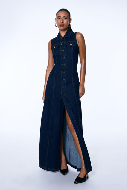 Deandra Denim Stretch Maxi Dress - Dark Denim