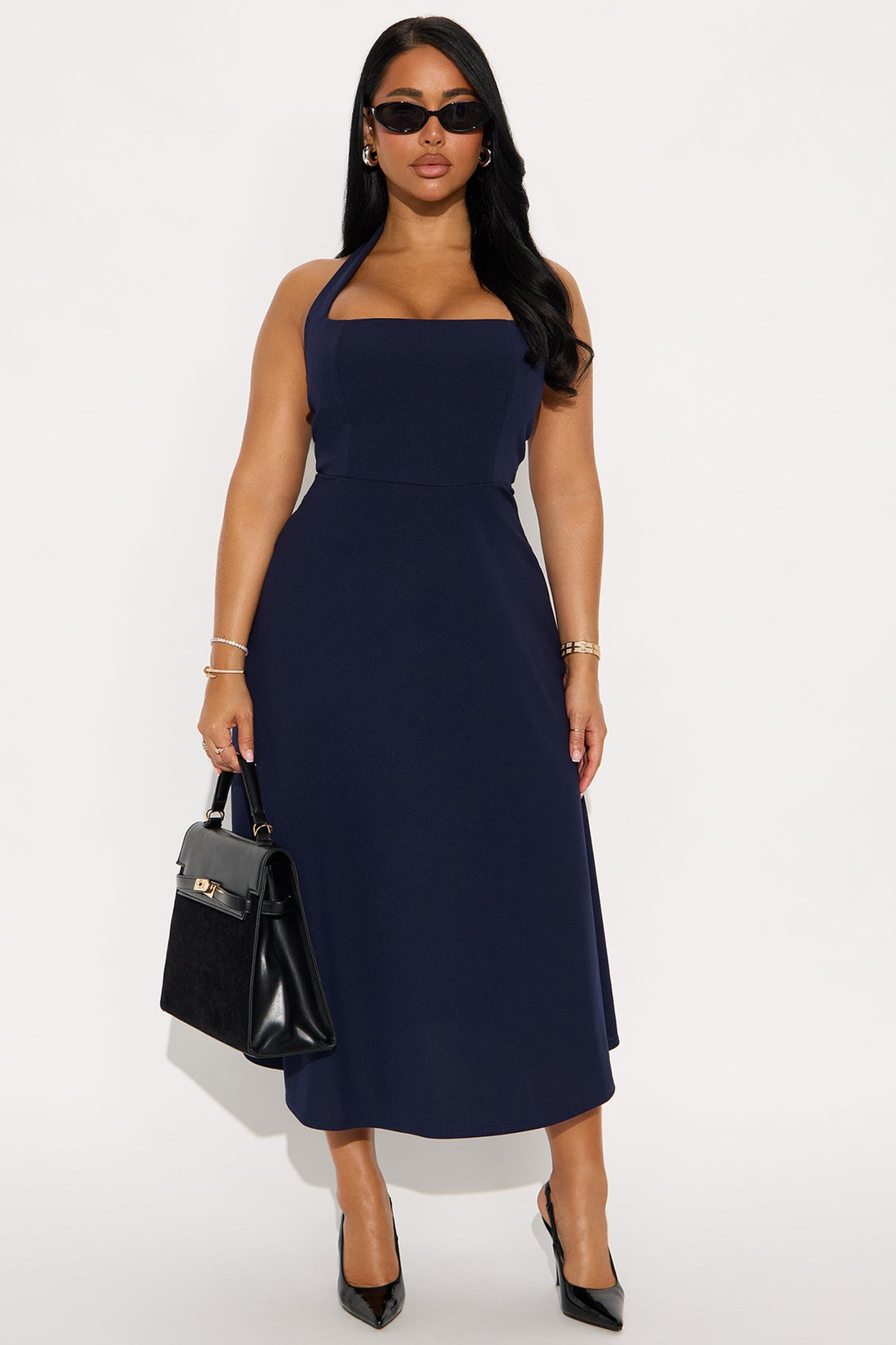 Alena Halter Midi Dress - Navy