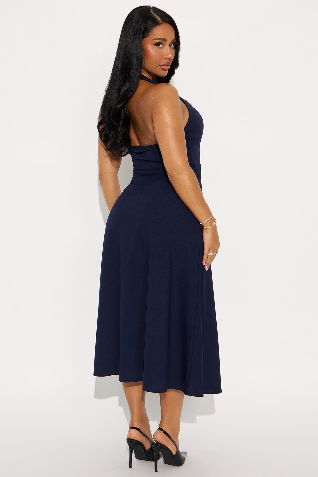 Alena Halter Midi Dress - Navy