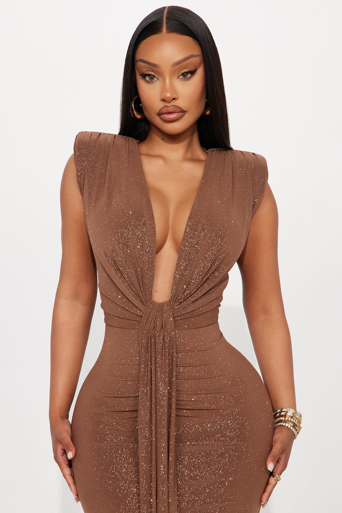 Sincerely Yours Glitter Maxi Dress - Brown