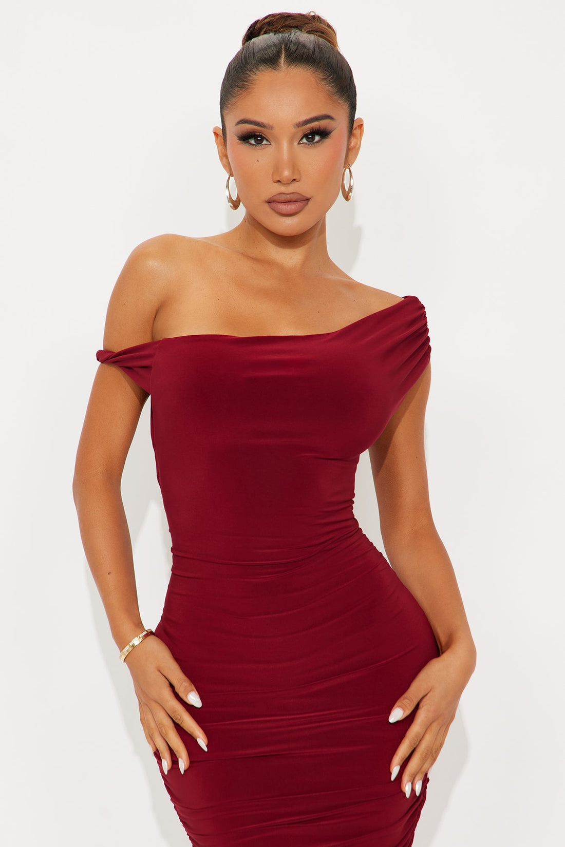 Blind Date One Shoulder Midi Dress - Wine