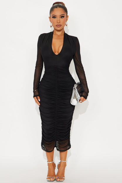 Chloe Mesh Midi Dress - Black