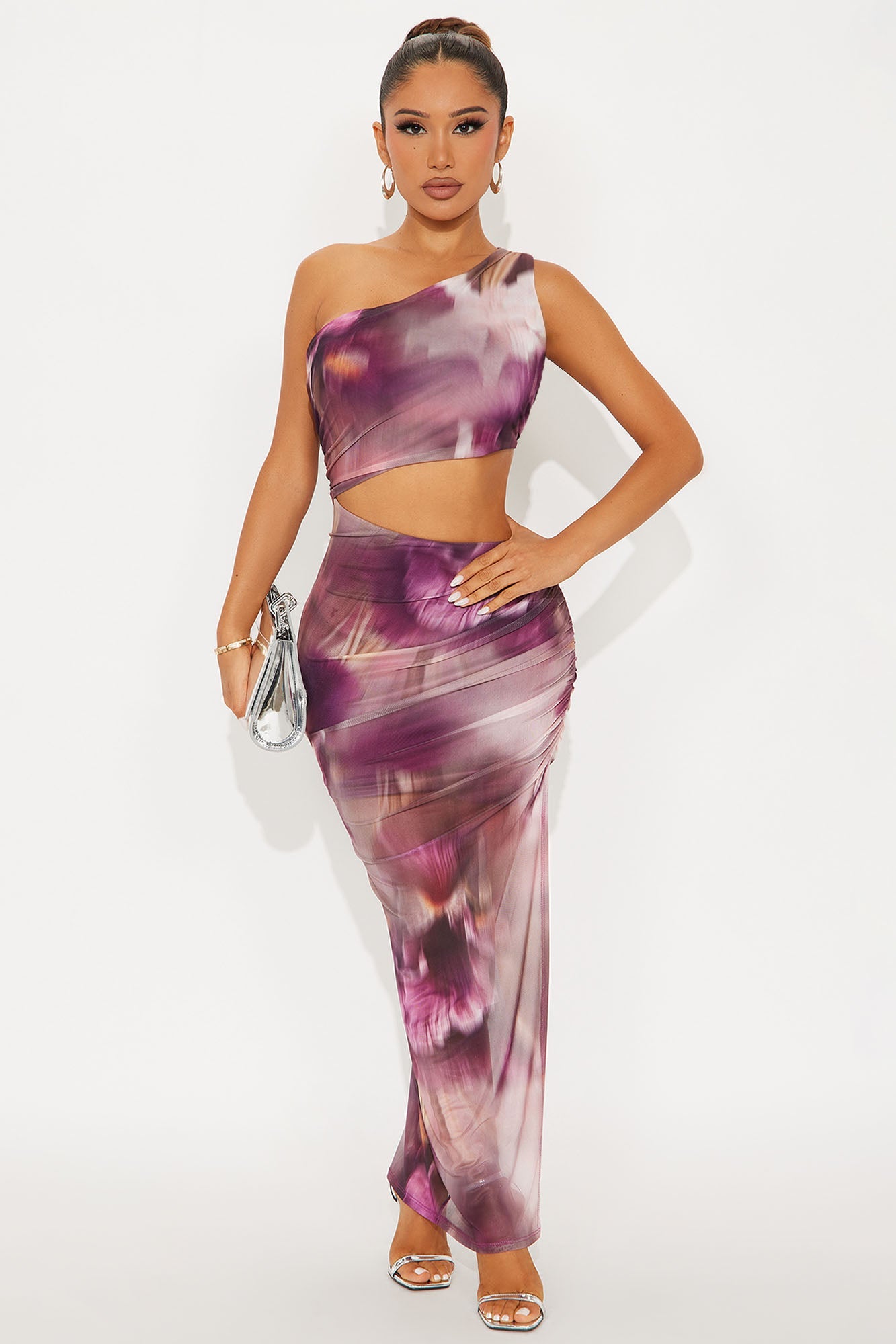 Tamirah Mesh Cut Out Maxi Dress - Purple/combo