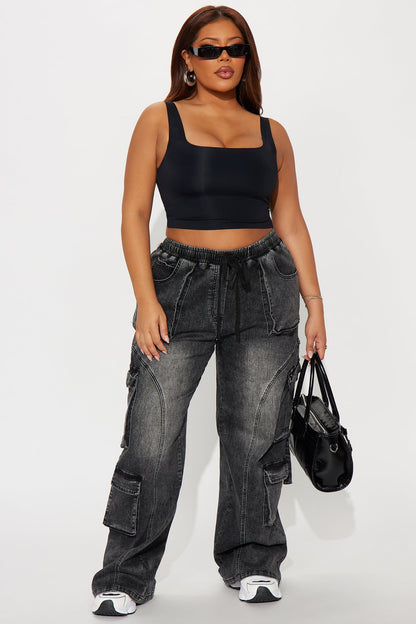 Met My Match Baggy Cargo Jeans - Black Wash