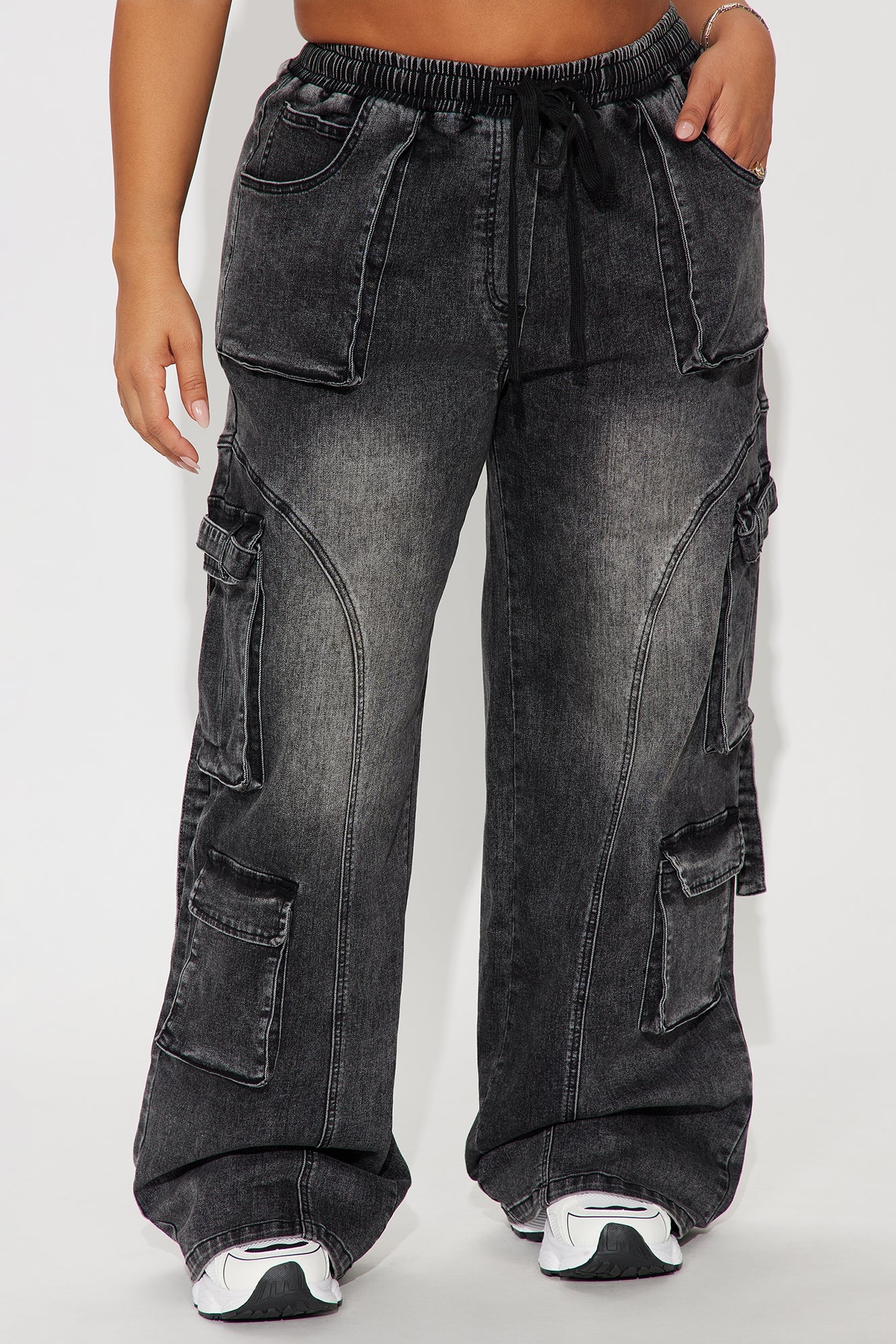 Met My Match Baggy Cargo Jeans - Black Wash