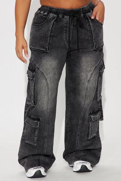 Met My Match Baggy Cargo Jeans - Black Wash