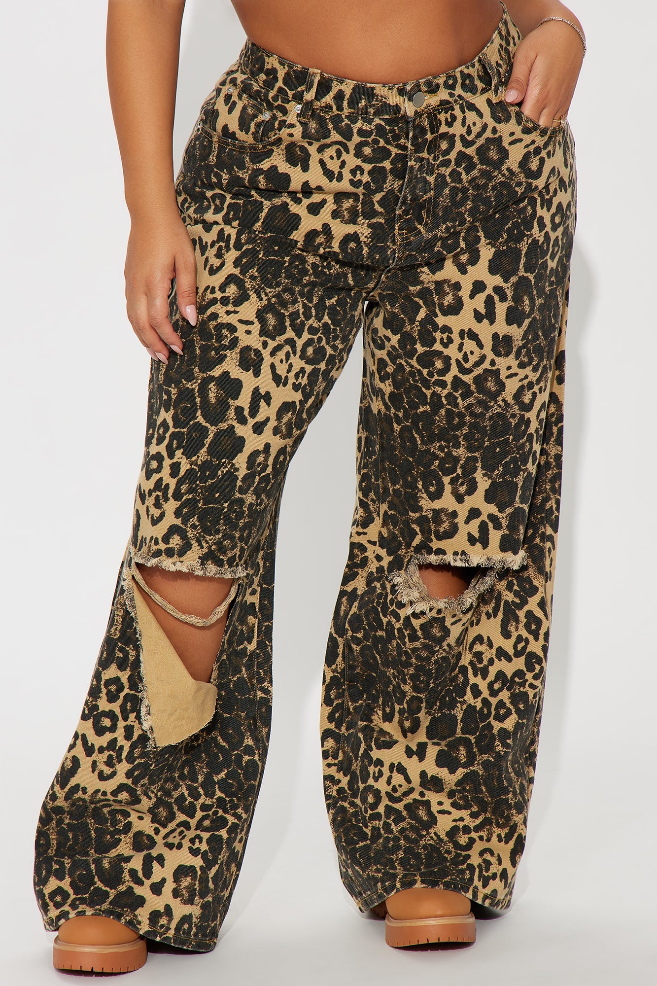 Lure You In Leopard Print Wide Leg Jeans - Olive/combo