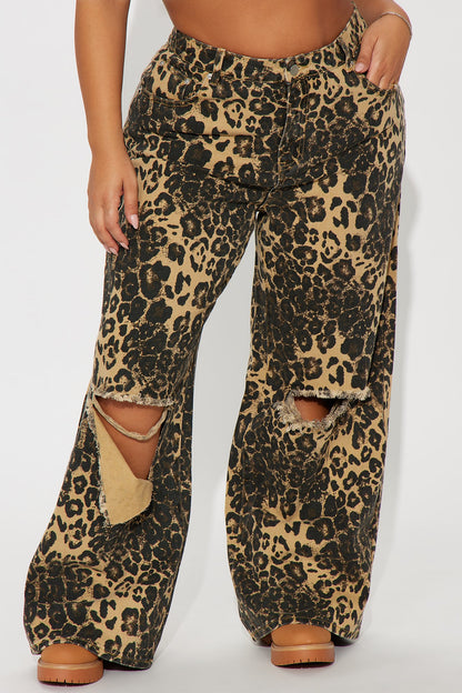 Lure You In Leopard Print Wide Leg Jeans - Olive/combo