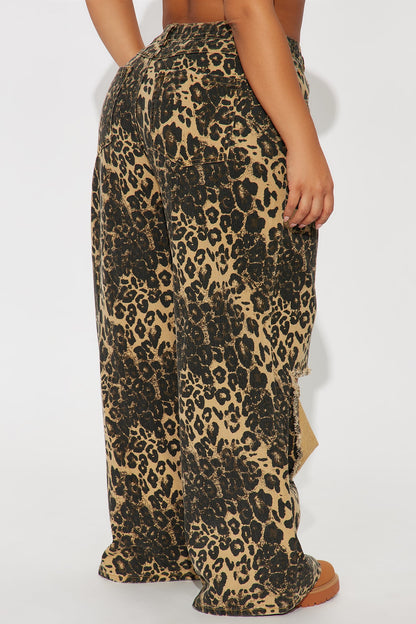 Lure You In Leopard Print Wide Leg Jeans - Olive/combo