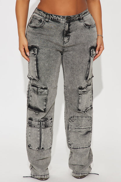 Tall Fairfax High Rise Stretch Cargo Jeans - Acid Wash Grey
