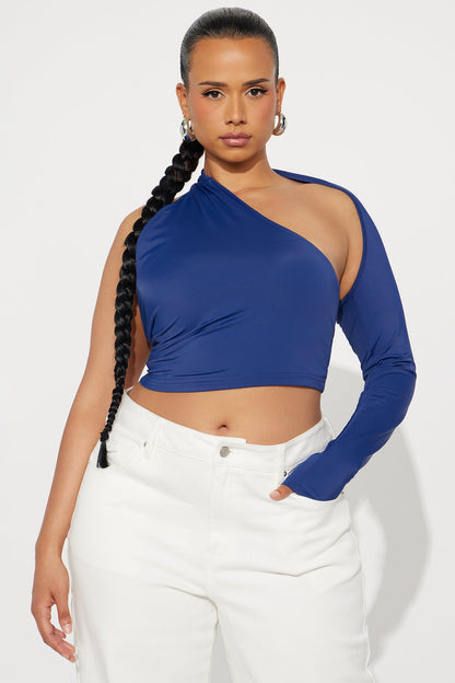 Warm Sensation Cropped Long Sleeve Top - Navy