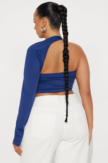 Warm Sensation Cropped Long Sleeve Top - Navy