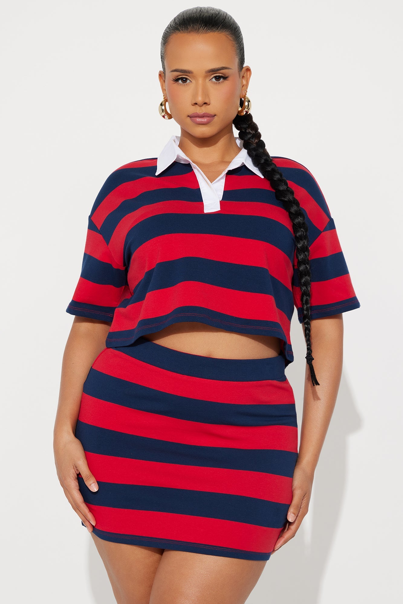 Lindsay Striped Polo Skirt Set - Navy/Red