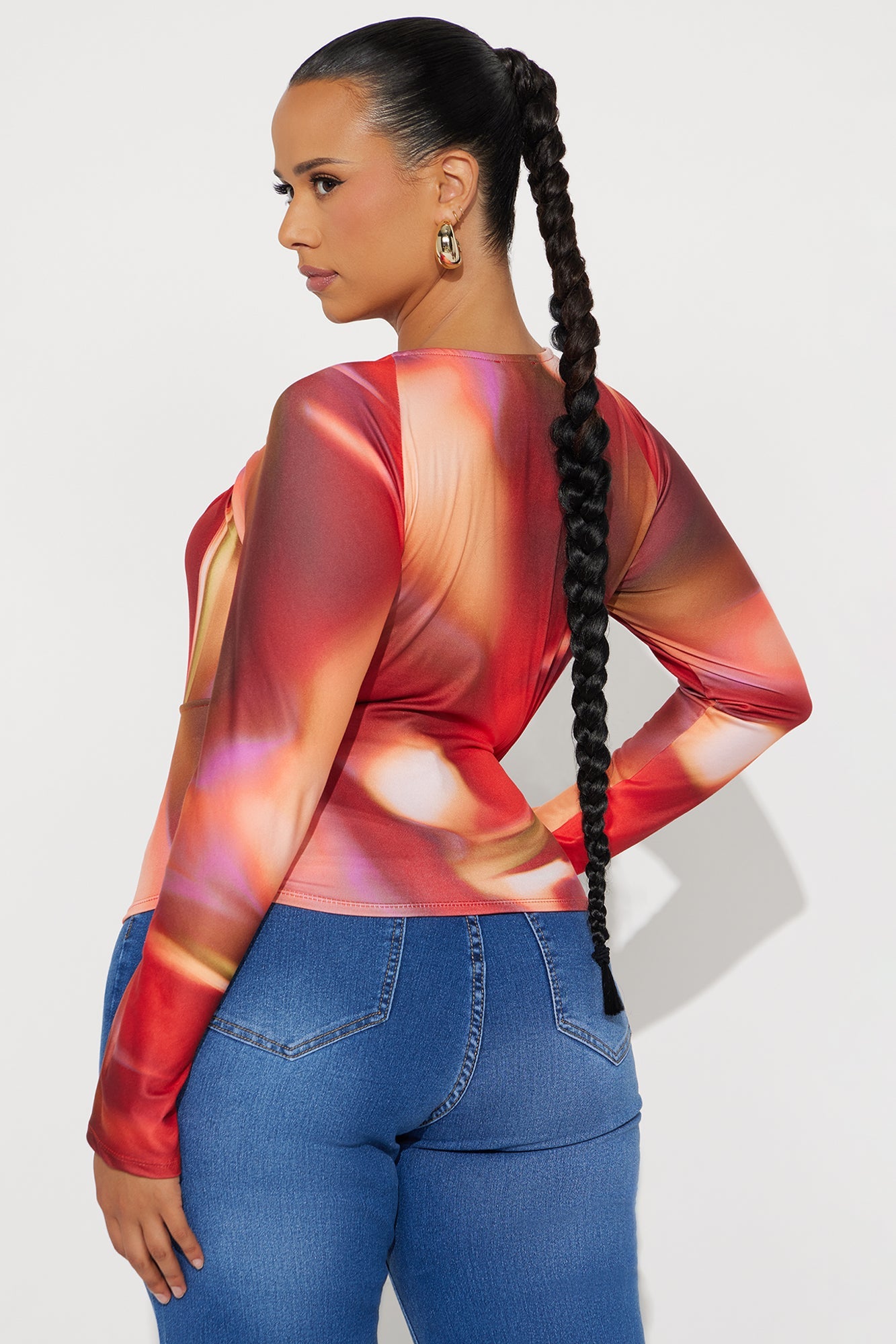 Quick Mix Long Sleeve Cut Out Top - Multi Color