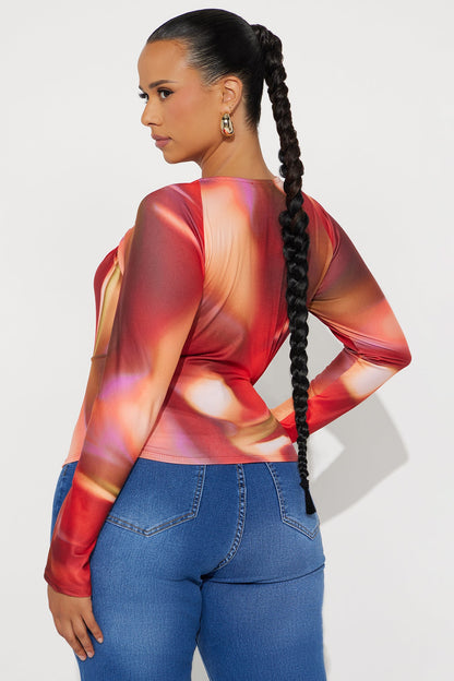 Quick Mix Long Sleeve Cut Out Top - Multi Color