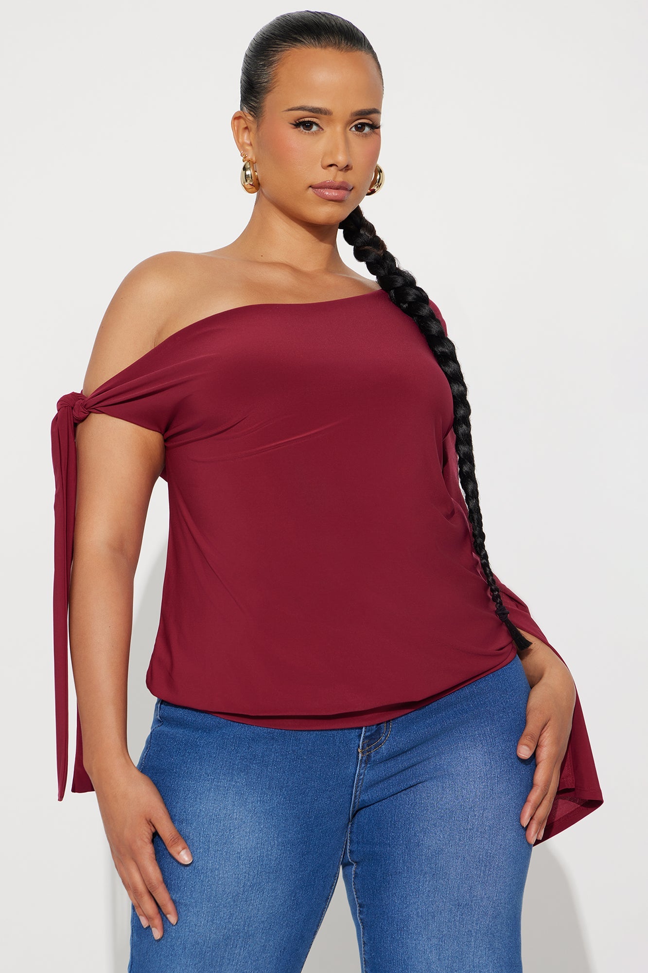 Fortuna Double Lined Off Shoulder Top - Burgundy