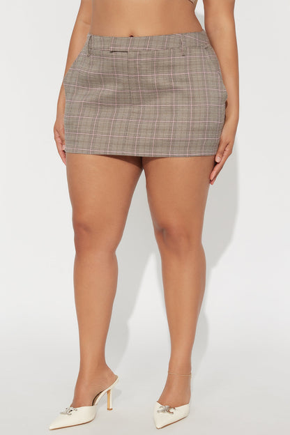 Get A Clue Plaid Micro Mini Skort - Brown/combo