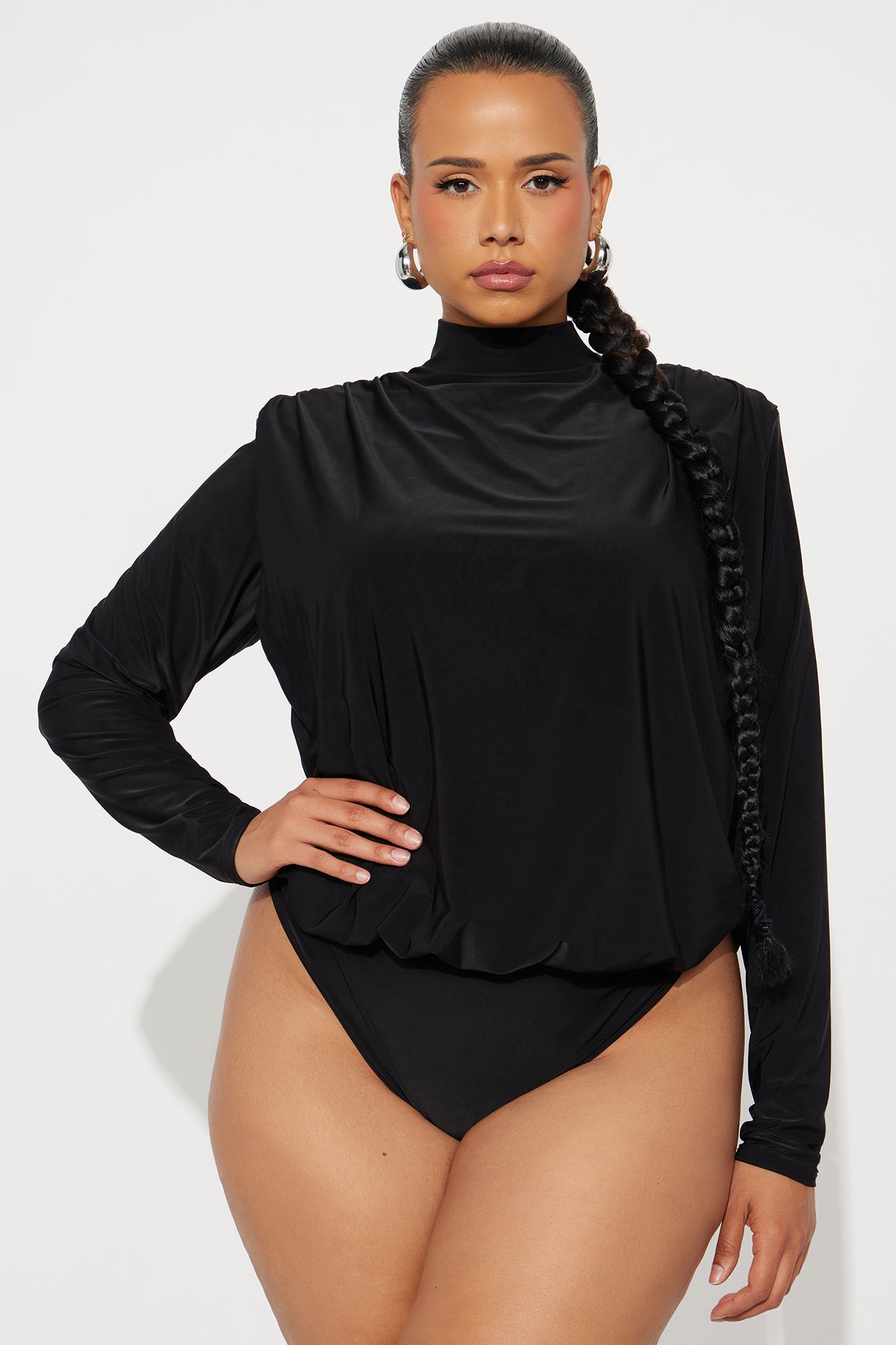 Isabella Shoulder Pads Cowl Back Bodysuit - Black
