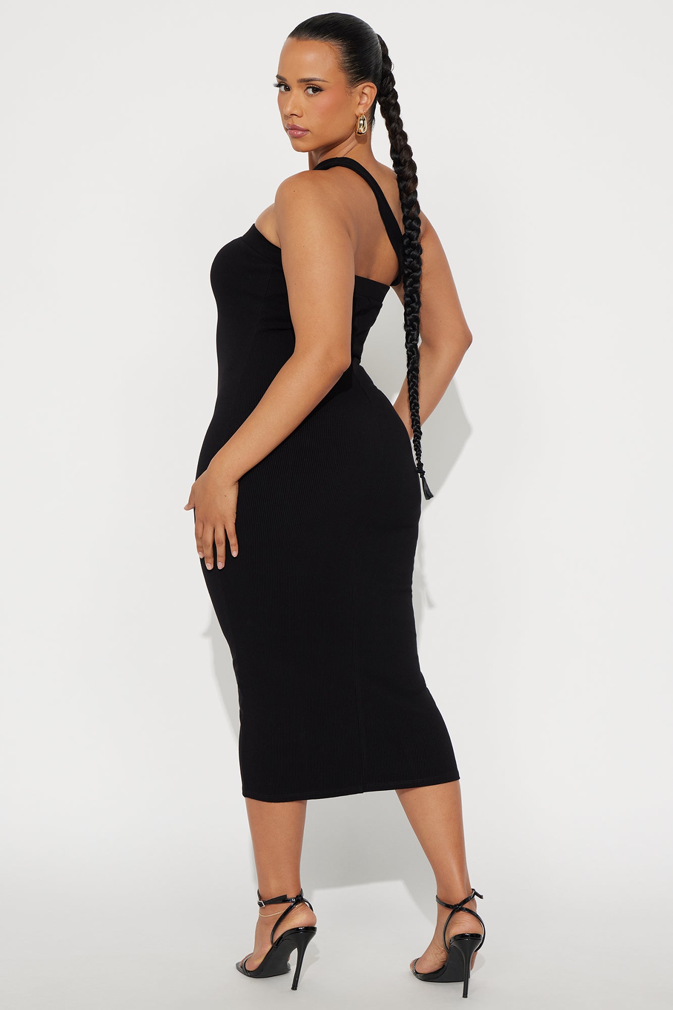 Valencia Snatched Midi Dress - Black