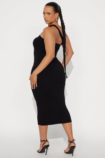 Valencia Snatched Midi Dress - Black