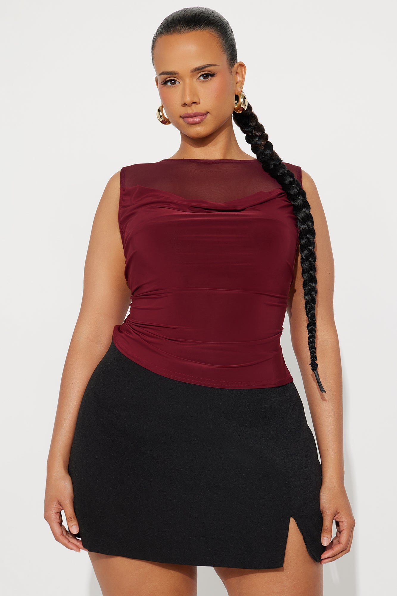 Este High Neck Top - Burgundy