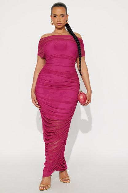 Obsessed With Me Ruched Maxi Dress - Magenta