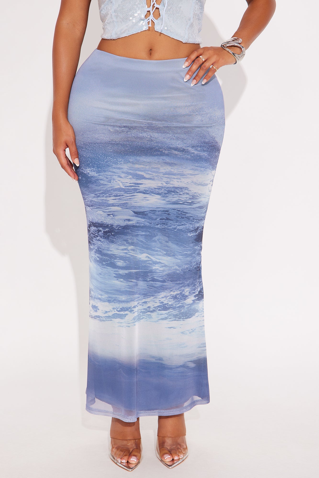 Lost At Sea Mesh Maxi Skirt - Blue/combo